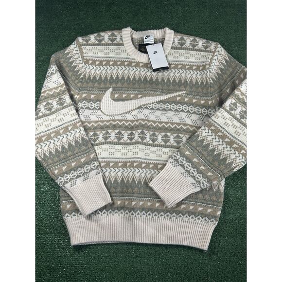 NIKE CABLE KNIT CREWNECK SWEATER MEN’S XS BEIGE LOOSE FIT - Picture 3 of 13
